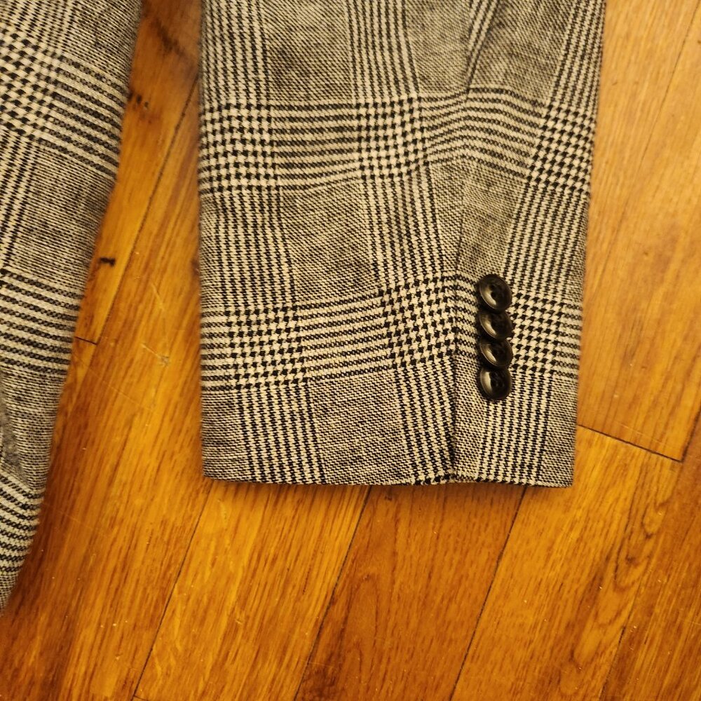 Michael Kors Black Herringbone Plaid Sport Coat Blazer Cotton & Linen Men's 42R - Picture 15 of 16